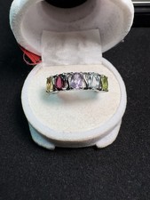 925 Sterling Multi-Gemstone Band Ring Size 7 Amethyst, Garnet, Citrine, Peridot