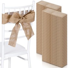24 Pcs Burlap Chair Sashes for Wedding Natural Jute Bow Ribbon Ties for Rustic