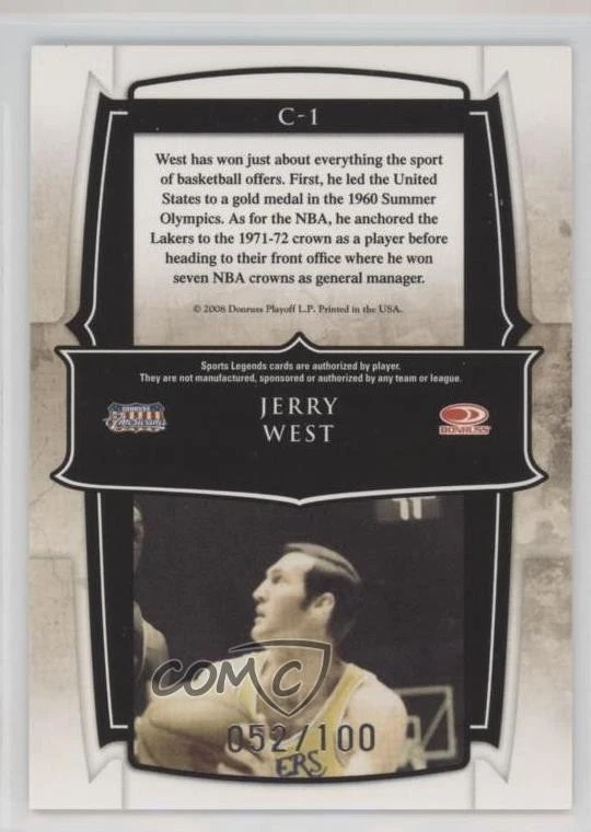 2008 Donruss Americana Sports Legends Champions Gold /100 Jerry West #C-1 HOF - Image 2 of 2