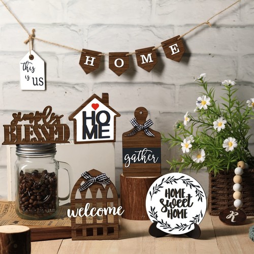 11 Pieces Farmhouse Tiered Tray Decor Home Wood Sign Rustic Simply Blessed Wo... - Picture 5 of 6