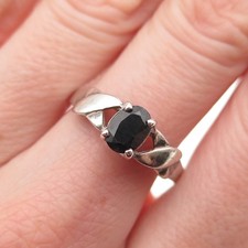 925 Sterling Silver Vintage Real Oval-Cut Sapphire X-Shape Ring Size 8.75