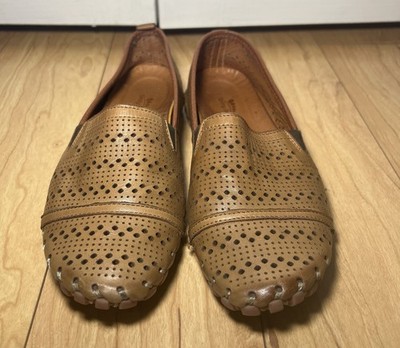 Spring Step Freida Brown Perforated Leather Slip On  Loafer Women's Size 6.5-7