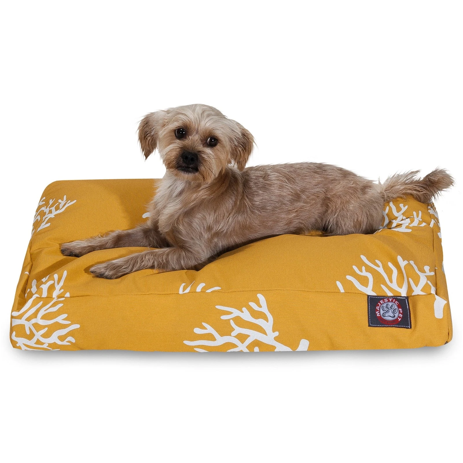 Coral Rectangle Pet Bed For Dogs Removable Cover Yellow Small
