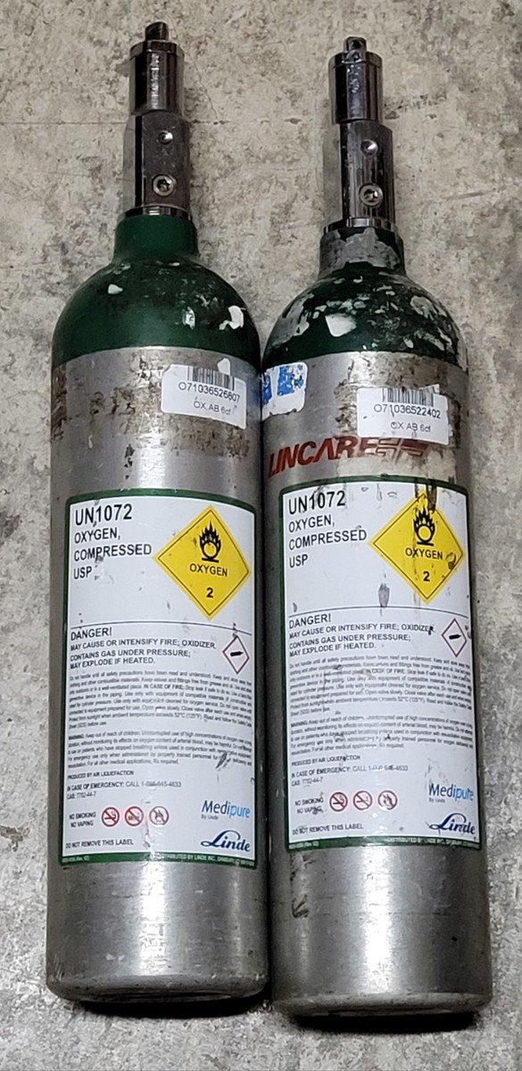 x2 Medical Oxygen Tank Cylinder Size M6 UN1072 EMPTY M6 2 Piece