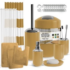 Complete Gold Bathroom Accessories Set with Bath Rugs Shower Curtain and More