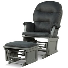 Costway Wood Glider and Ottoman Cushion Set Baby Nursery Rocking Chair Dark Grey