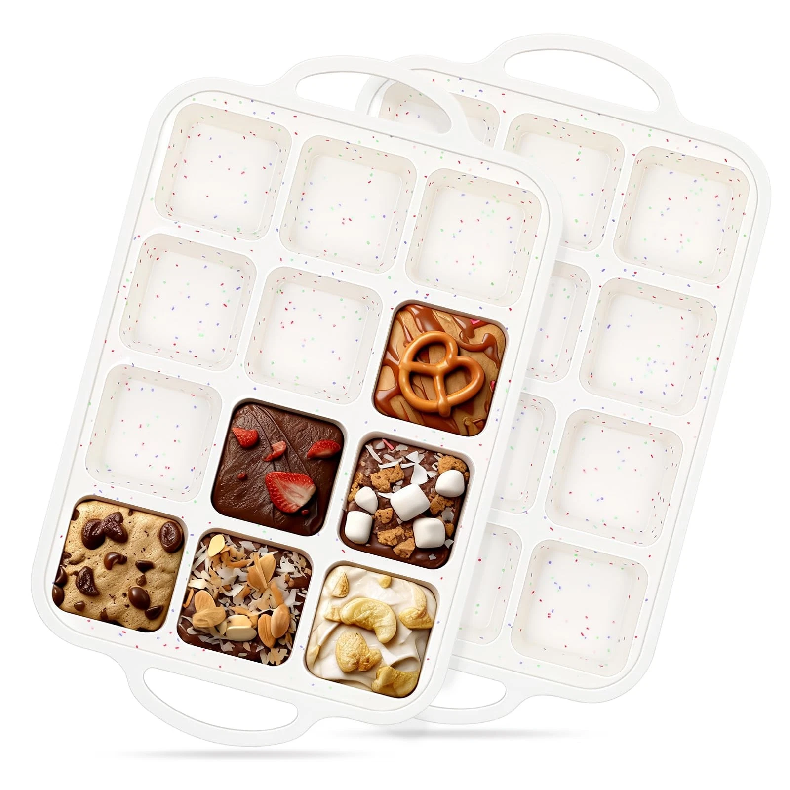 Silicone Brownie Pan With Dividers, 2 Pack Mini Loaf Pan for Baking Individua...