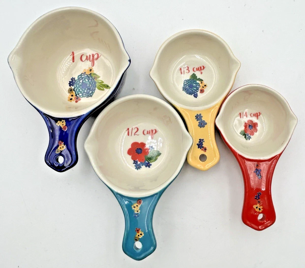 Nesting Measuring Cups 1 cup 1/2 cup 1/3cup & 1/4 cup Ceramic Flower Design