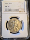 1944-D Walking Liberty Half Dollar, Graded, AU-58
