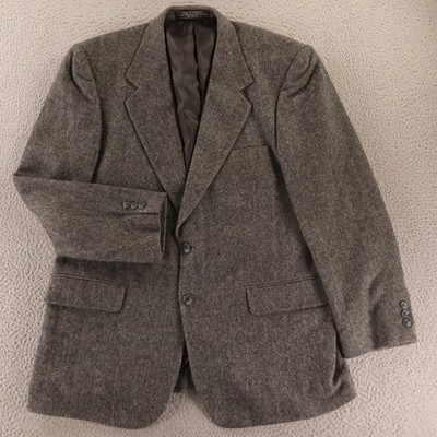 VTG Tweed Jacket M 42R Gray Herringbone 100% Wool Camel Hair Blend Blazer
