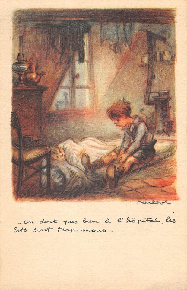 CARTE POSTALE ANCIENNE ILLUSTRATEUR POULBOT ON DORT PAS BIEN A L'HOPITAL - Photo 1/1