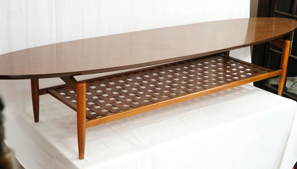 Mesa de centro meados do século pista moderna prancha de surf top madeira de nogueira vintage ~ Incrível - Imagem 2 de 4