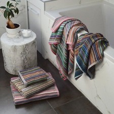 100% Recycled Cotton Towels - Colourful Remnant Stripe, Absorbent & Lightweight