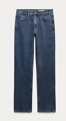 ZARA WOMAN ZW COLLECTION BOOTCUT HIGH-WAIST RHINESTONE JEANS BLUE