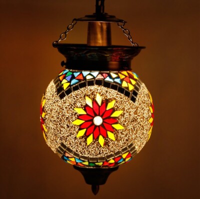 Turkish Mosaic Pendant Lamp Hanging Light Moroccan with flower pattern
