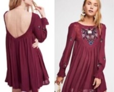 New FREE PEOPLE Mohave Embroidered Dress Women’s Size XS in Plum