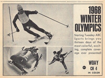 1968 WDAY TV AD WINTER OLYMPICS TELEVISED EVENTS SKIING BOBSLEAD ICE DANCING