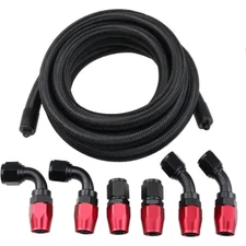 16Ft 5/8" Tube Nylon Stainless Steel Braided Fuel Line Kit +6pcs 10AN Fittings 
