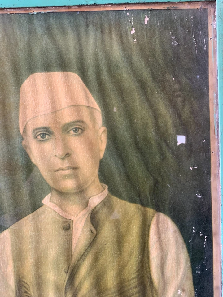 Impresión litográfica vintage del primer ministro de la India Jawaharlal Nehru enmarcada Foto 4 de 4