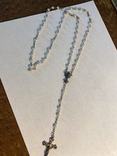 Vintage Silver Beaded Rosary 18” Long