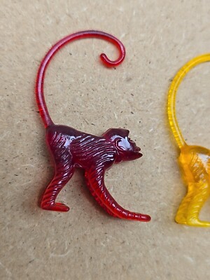 1961 Zoo Piks Gray Red Orange 4 Monkey Cocktail Drink Hangers