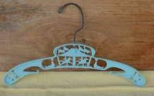 VTG Light Blue Plastic  Metal Child's Clothes Hanger Merry Go Round Clowns