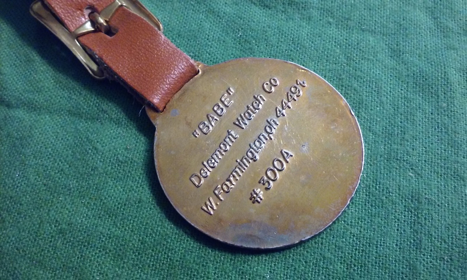 Vintage DELEMONT WATCH CO. Fob with Leather Strap Horse Art Signed CAW