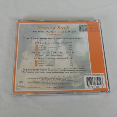Sons of Bach Concertos arr Mozart Pinnock Harpsichord English