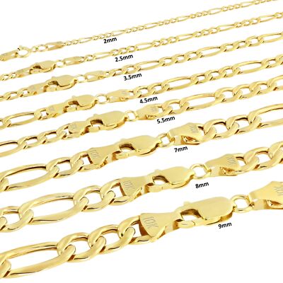 10K Yellow Gold 2mm- 9mm Figaro Chain Italian Link Necklace Mens Women 16''- 30''