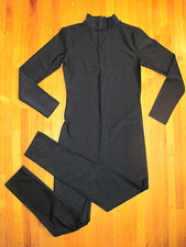 Plus Size Shiny Black Long Sleeve T-Neck Foot Less Unitard Size XL-14-16 New