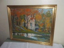 Oil Painting, Paul Hammersmith 1857-1937 Wisconsin Artist, Landscape with Bridge