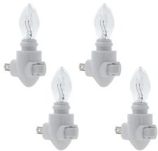 White Plug In Night Light Module With 4 Watt Light Bulb, Pack of 4 Complete Sets