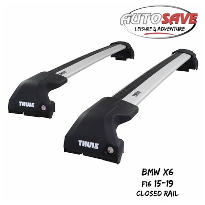 Thule WingBar Edge Silver Aluminium Roof Bars Set to fit BMW X6 F16 15-19 Rails