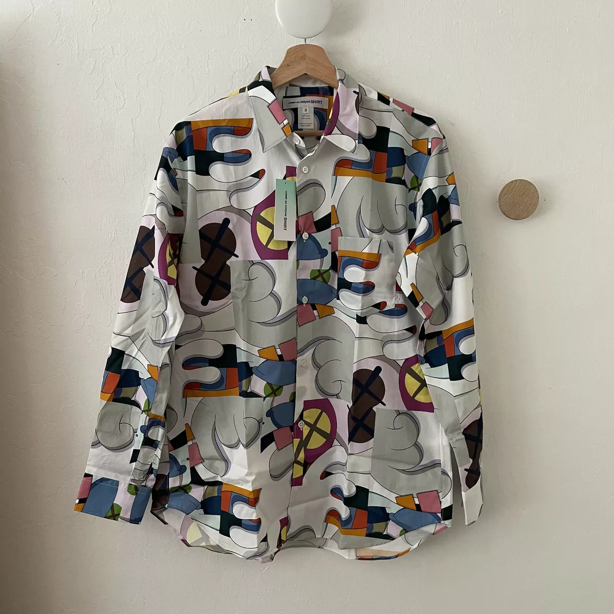 KAWS x COMME DES GARCONS SHIRT All Over Print I Button Poplin Sz M CDG RARE NEW