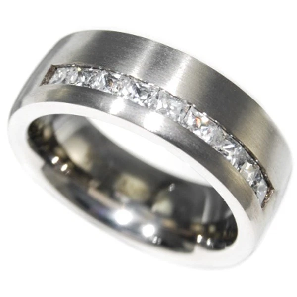 ANILLOS DE TITANIO DIAMANTE SIMULADO BRILLANTE CORTE PRINCESA 1.0CTW talla 9,10,11,12 Foto 3 de 3