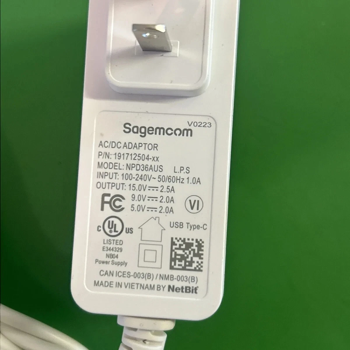 SAGEMCOM FAST 5688W GATEWAY TYPE C CHARGER 191694839- NPD36AUS | eBay