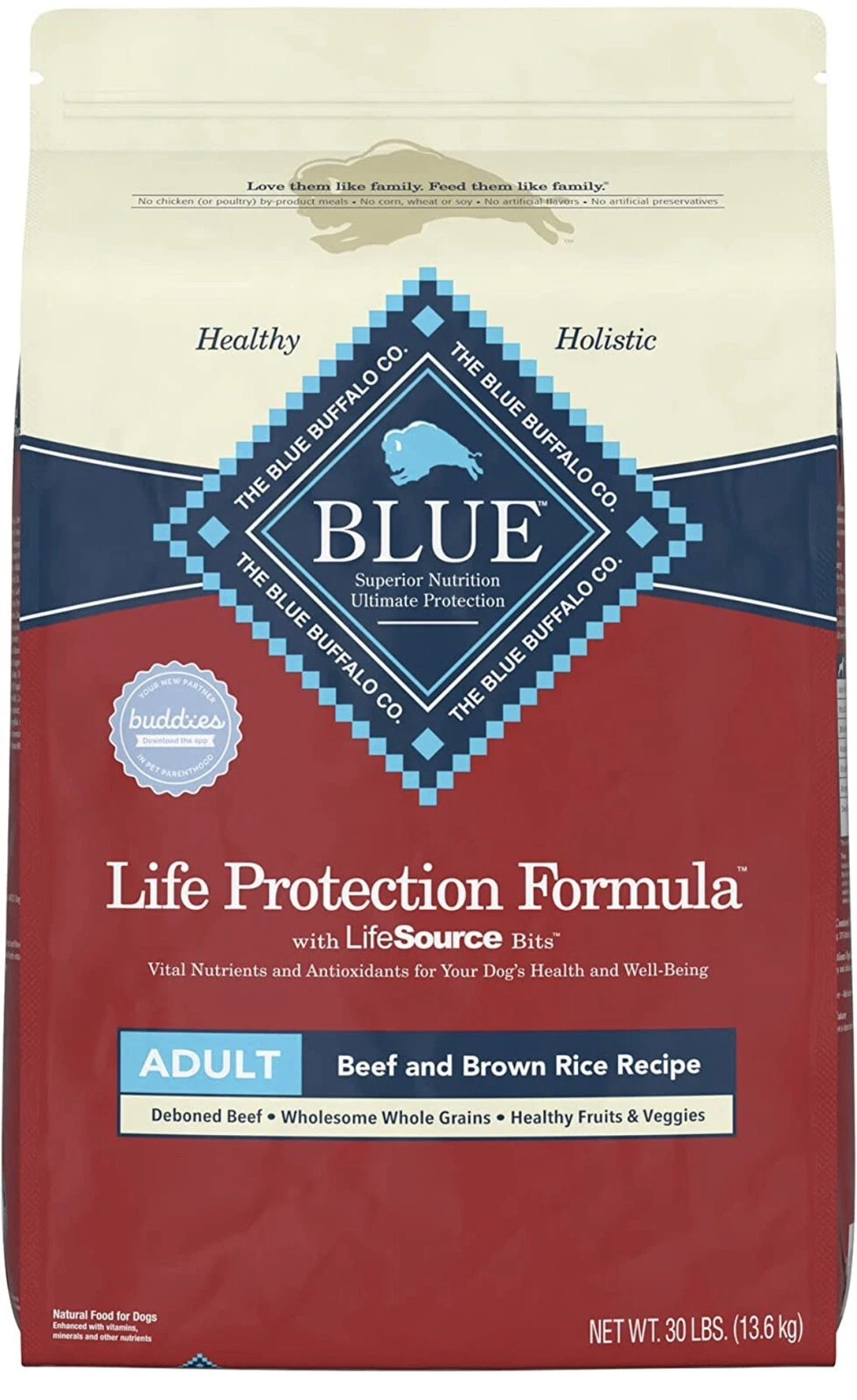 Blue Buffalo Life Protection Adult Dry Dog Food, Beef and Brown Rice 30-lb