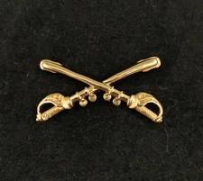 ☀️U.S. Army Gold Cavalry Crossed Sabers, Military Hat Lapel Pin, Medium 1-1/2"