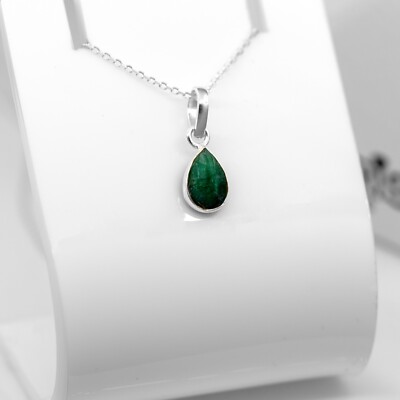 Birnenschliff Lab Created Smaragd Sterlingsilber Anhänger Halskette Schmuck Damen