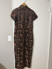 Peony Cheong-sam Dress Black Gold Red Rayon for Women