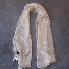 NWT Cejon Wrap Scarf White Silver Beaded Sequin Sheer Rectangle 19"x69" Wedding
