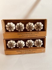 Drawer Pulls Knobs Set of 8 Ceramic Ivory Bronze Floral Design Round New