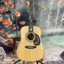 D45 Acoustic Guitar 20 Fret Solid Spruce Top Abalone Inlay Fingerboard