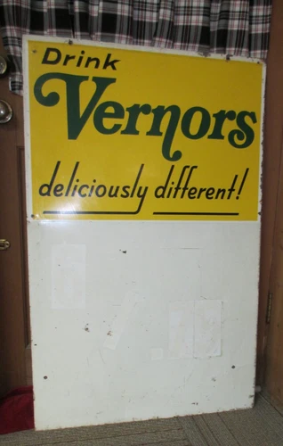 Vintage VERNOR'S Double Sided Metal Soda Sign Privilege Panel ~ Outdoor Curbside