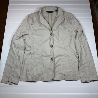 Eddie Bauer Khaki Cotton Jacket Blazer Women s 14 Tan GUC