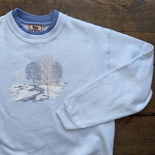 VTG Top Stitch by Morning Sun LARGE Winter Snow Sweatshirt House Silver Trees