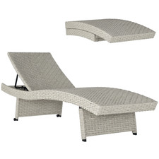 Outsunny PE Rattan Sun Lounger with 4-Level Adjustable Backrest, Grey