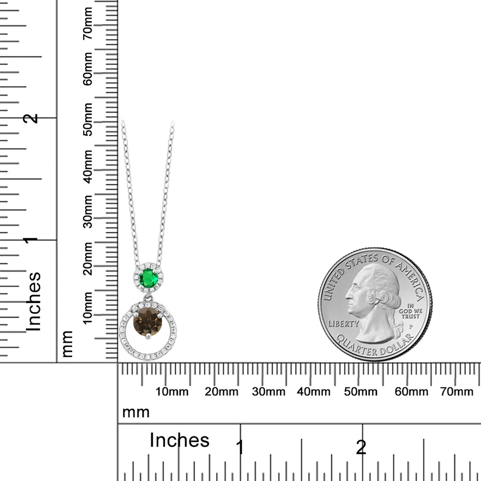 925 Sterling Silver Smoky Quartz and Nano Emerald Pendant Necklace For Women - Image 3 of 3