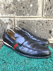 Mocassins Gucci en cuir noir Web Penny à enfiler taille U.S 7,5