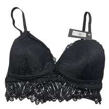 Fredericks of Hollywood Womans size M Finley Floral Lace Bralette Bra Black NEW